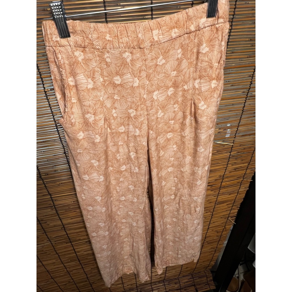 Makai Beach Hawaii Small Floral Wide Leg Pants Peach Tropical Print